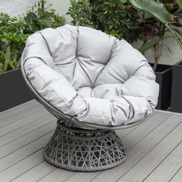 Image du produit PureHaven Fauteuil lounge 92x80x80,5 cm en rotin Coussin rond pivotant 360 degrés facile à entretenir élégant