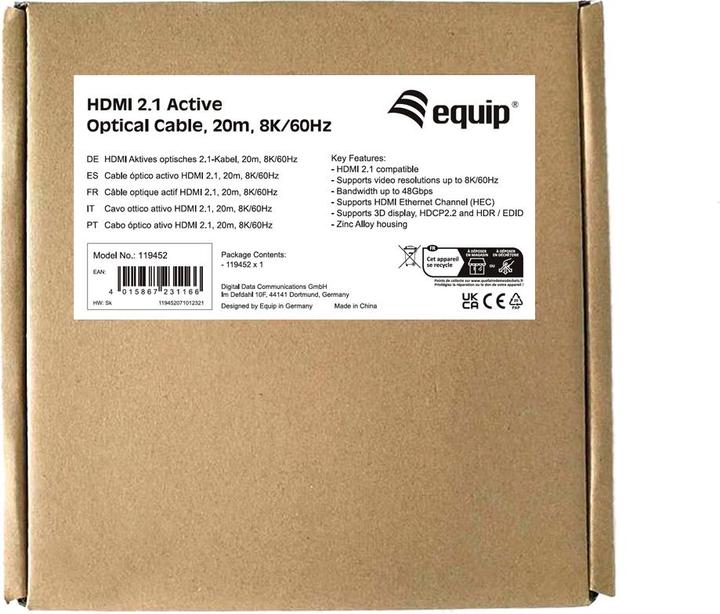 Image du produit equip Câble Displayport -> HDMI mâle/mâle 20m 8K/60Hz noir (20 m, HDMI)