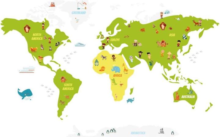 Immagine prodotto Trenddeko Mappa del mondo divertente per bambini (180 x 114 cm)