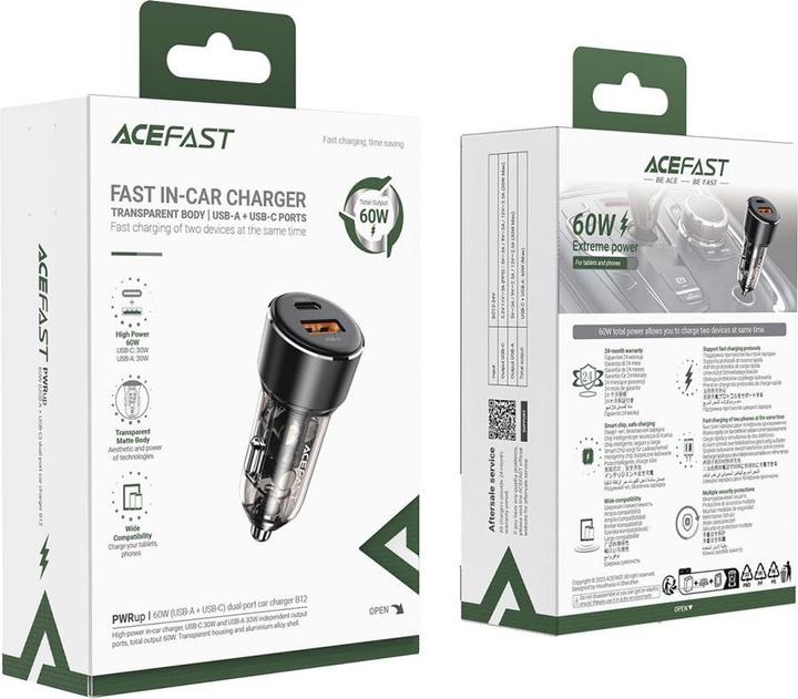 Actual product image Acefast B12 car charger 60W USB-A / USB-C - black