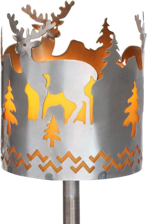 Produktbild Novaliv Gartenfackel Hirsch Feuerschale Metall mit Stiel Brennmittel Solarlampe LED
