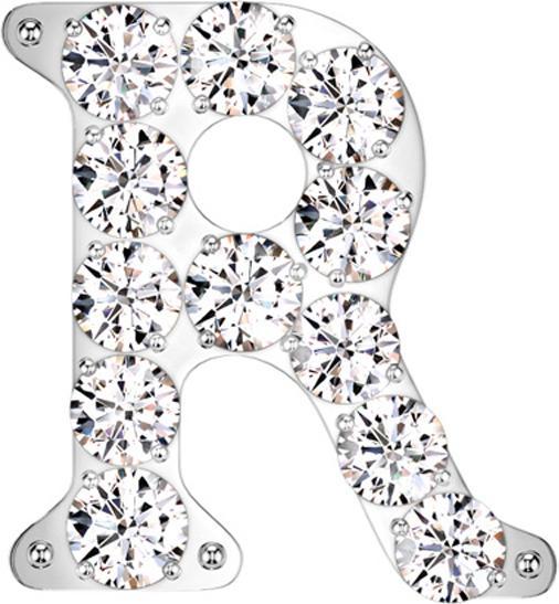 Star Piercing Threadless silber mit Kristallen silber Buchstabe R (Titan G23, ohne Messing)