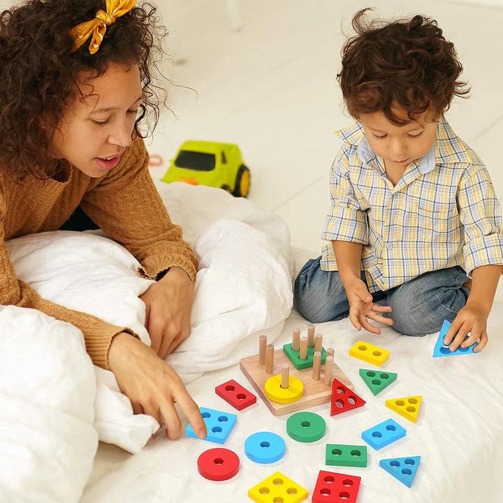 Produktbild Activity Board Hölzerne Sortieren und Stapeln Spielzeug pädagogisches Lernen Vorschule Farbe Erkennung Form Sorter