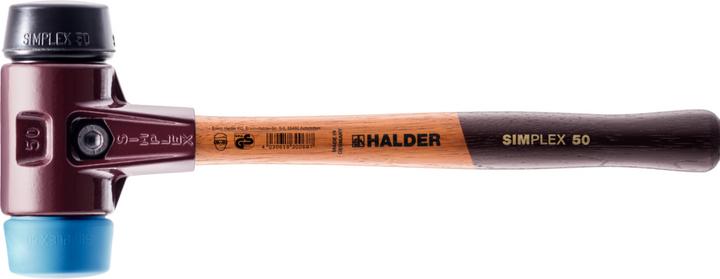 Actual product image Halder Soft faced hammer SIMPLEX length 490 mm head-Ø 80 mm soft/medium hard wood TPE-soft blue/rubber (2840 g)