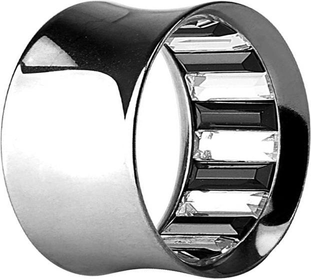 Produktbild Star Piercing Flared Tunnel silber mit Kristallen innen silber und schwarz (ohne Messing, Chirurgenstahl 316L)
