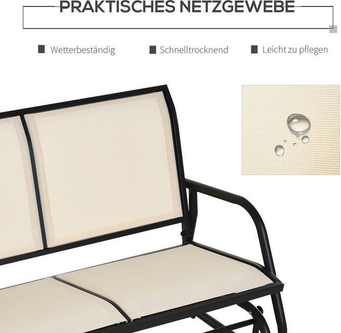 Actual product image Swisshandel24 Rocking chair 2-seater garden bench garden swing bench park bench metal black+beige 120x70x85cm