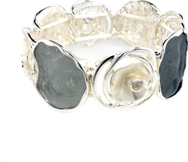 Signé Signè Armband elastisch silberfarben rhodiniert One Size Grautöne matt No.16 (Metall, Messing, Bleifrei, Cadmiumfrei, elastische Schiene, Nickelfrei)