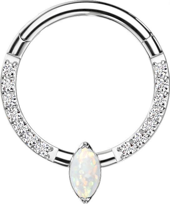 Produktbild Star Piercing Micro Segmentring klappbar silber front Kristalle silber Oval Opal weiss (ohne Messing, Titan G23)