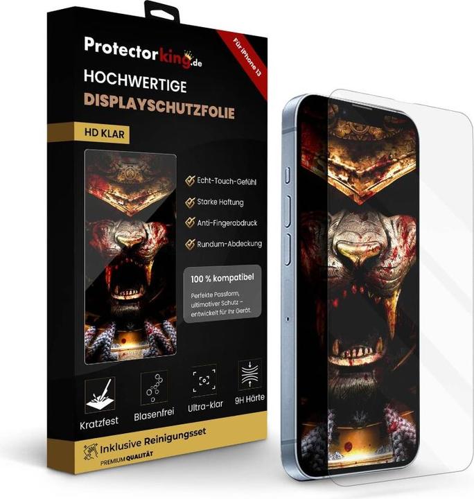 Protectorking 3x echtes Tempered 9H Panzerhartglas 3D KLAR (3 Stück, Apple iPhone 13)