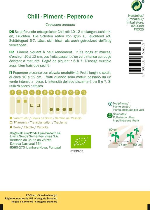Image du produit Living Seeds Scharfe Chili, de Cayenne (Graines de légumes)