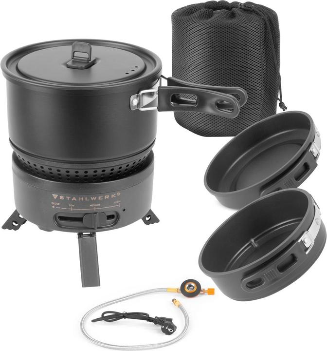 Actual product image Stahlwerk Camping cooker 2 in1 electric cooker Gas cooker Outdoor camping cooking set