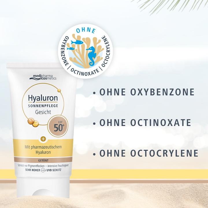 Actual product image Medipharma cosmetics Hyaluron Sun Care Face tinted SPF 50+, 50 ml Cream (Sun cream face, SPF 50+, 50 ml)