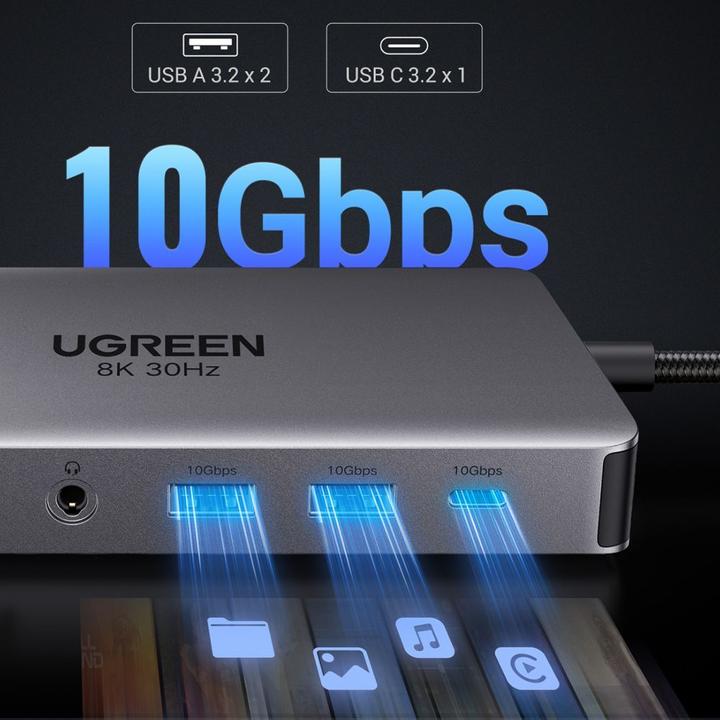 Actual product image Ugreen HUB CM681 15978 13in1 USB-C - 2x USB-A 3.2 / 2x USB-A 3.0 / USB-C 3.2 / 2x HDMI / DisplayPort (USB-C, 13 Ports)