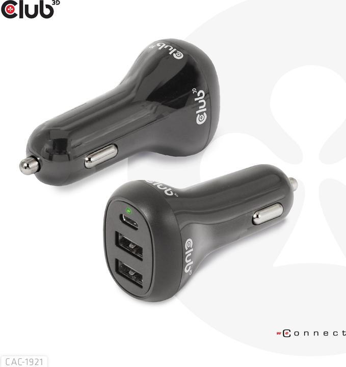 Image du produit Club 3D Club3D Chargeur allume-cigare USB 1xUSB C, 2xUSB A, 36W, 12/24V retail