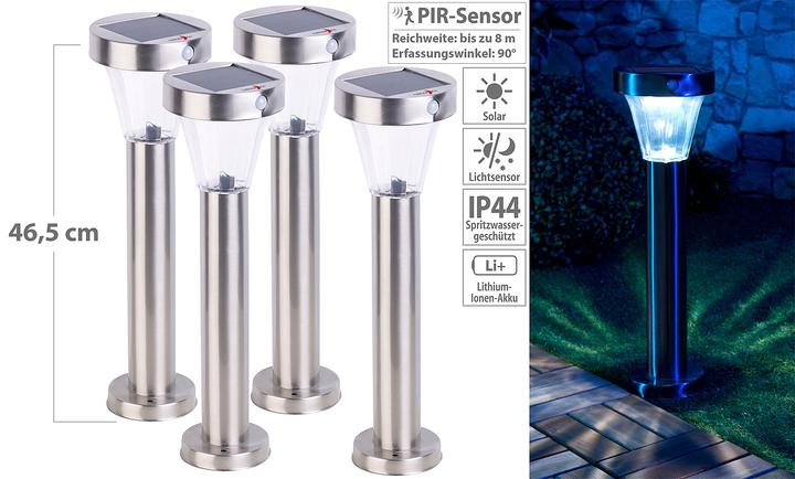 Produktbild Lunartec 4er-Set Solar-Wegeleuchte mit Bewegungs- & Licht-Sensor (220 lm, IP44)