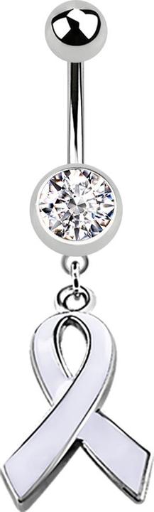 Produktbild Star Piercing Banane silber mit zwei Kristallkugeln und Schleife weiss (Chirurgenstahl 316L, ohne Messing)