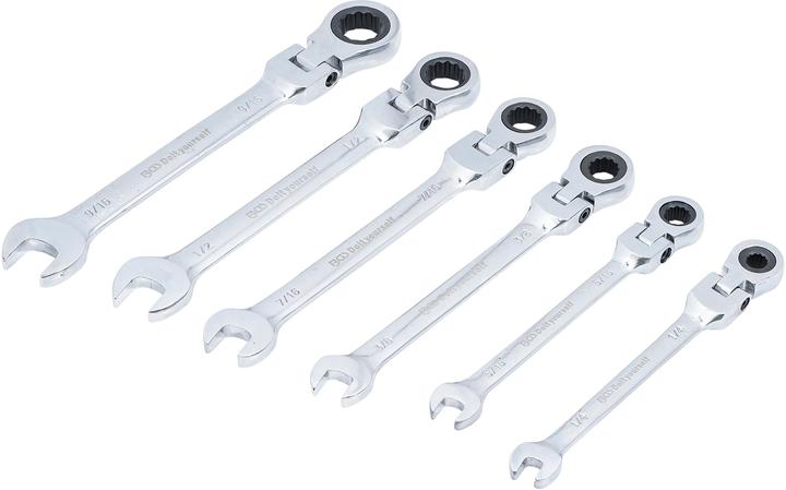 BGS Ratschenring-Maulschlüssel-Satz flexible Köpfe Zollmasse SW 1/4" - 9/16" 6-tlg. (7/16", 5/16", 1/4", 3/8", 9/16", 1/2")