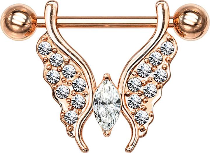 Immagine prodotto Star Piercing Barbell rosegold Schmetterling mit Kristallen silber (Acciaio chirurgico 316L, Ottone)