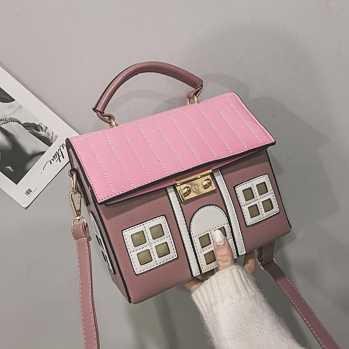 Actual product image Only-Bags.Store Charming messenger bag in the shape of a house - faux leather crossbody purse with geometric pattern