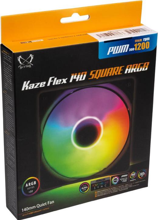 Actual product image Scythe Kaze Flex 140 Square ARGB PWM Fan 300-1200rpm (140 mm, 1 x)