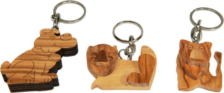 Immagine prodotto Natura Punto Set di 3 portachiavi cane, gatto e leone, in legno d'ulivo, marrone, 5 x 5 cm