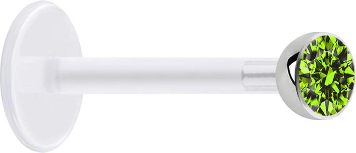 Produktbild Star Piercing Micro Labret transparent mit Kugel und Kristall hellgrün (ohne Messing, Chirurgenstahl 316L, Bioflex)