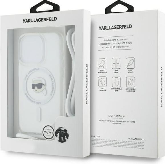 Actual product image Karl Lagerfeld KLHMP16XHCKHNT iPhone 16 Pro Max 6.9" hardcase transparent Crossbody IML Karl Head (Apple iPhone 16 Pro Max)