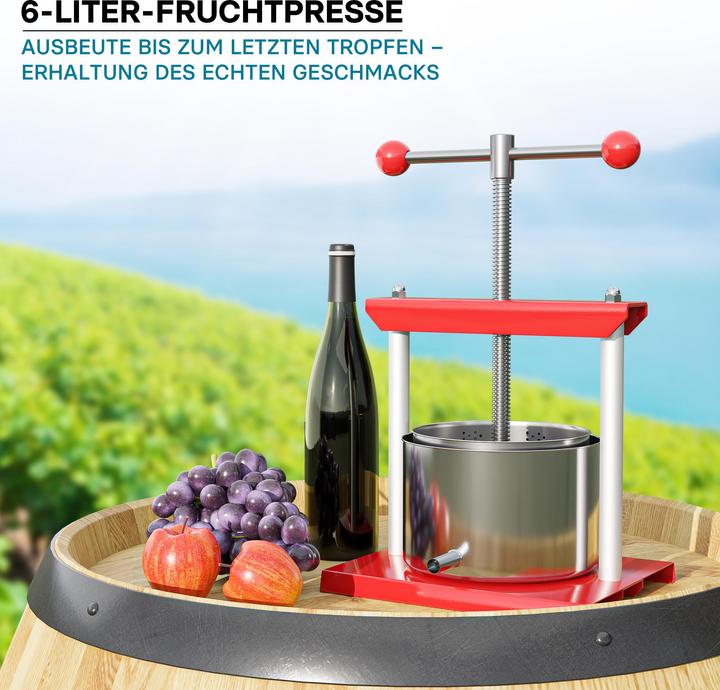 Produktbild Wiltec Obstpresse Weinpresse Stahl 6L Edelstahlkorb Fruchtpresse Beerenpresse