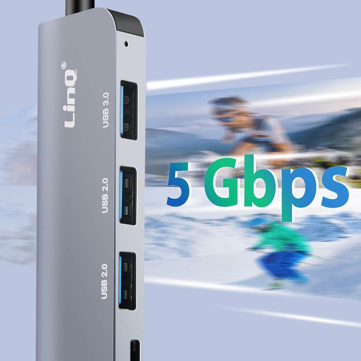 Produktbild LinQ IT7948 8-in-1 USB Hub (USB-A, USB-C, 8 Ports)