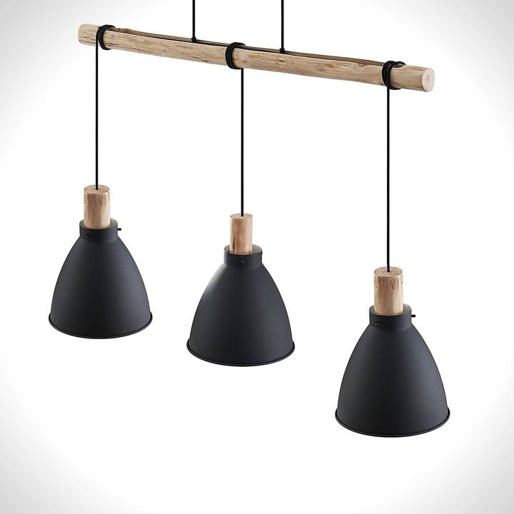 Produktbild Lindby Trebale 3 Pendelleuchte Black/Wood (E27)
