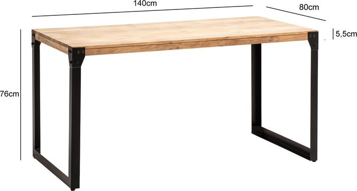 Actual product image FineBuy Dining room table Dining table 140 cm acacia solid wood Kitchen table Industrial (140 x 80 x 76 cm)
