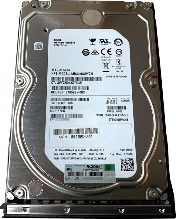 Image du produit HPE HDD 3TB 6GB/s SATA 7.2k 3.5 (3 To, 3.5")
