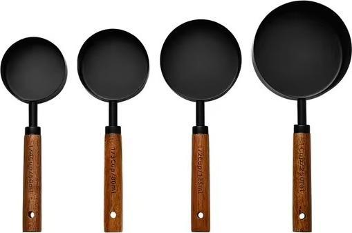 Produktbild Homerely 8 Teiliges Edelstahl Messbecher und Messlöffel mit Holzgriff Set Schwarz