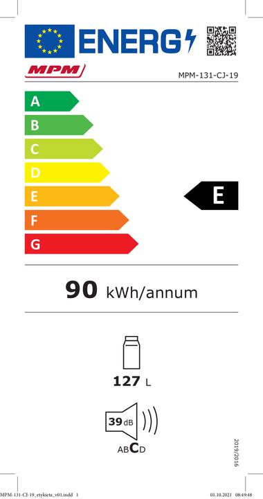 Energie-Label MPM Freistehender Kühlschrank MPM-131-CJ-19 127 l weiss (127 l)