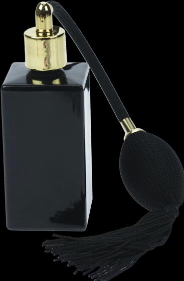 Tischzerstäuber, Glas, Schwarz glänzend,für 100 ml, mit Ball- pumpe, Breite 4 cm, Höhe 13 cm (100 ml)