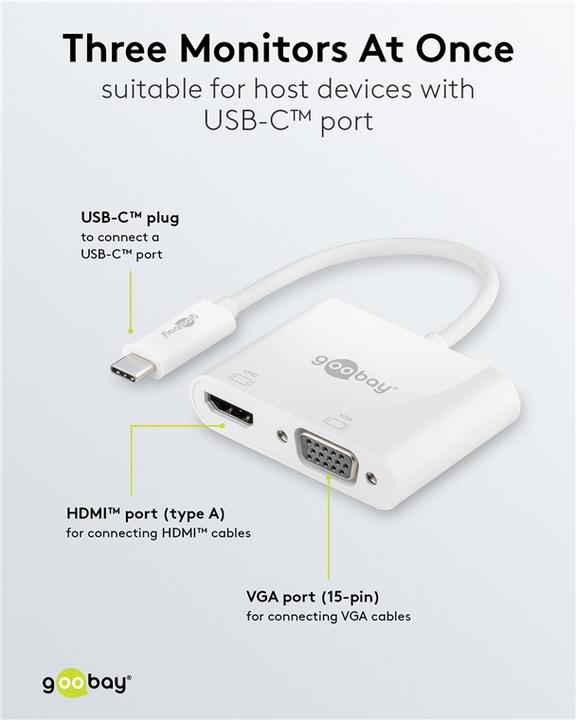 Actual product image Goobay USB-C™ Multiport Adapter HDMI™+VGA, 1pcs. in polybag, White (USB-C, 1 Ports)