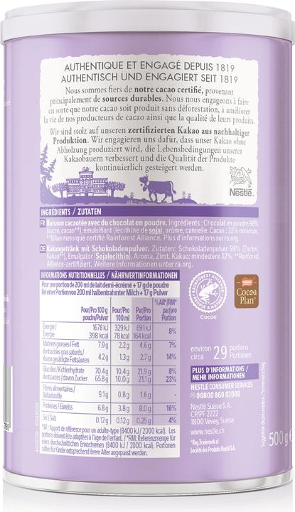 Valeurs nutritives et ingrédients Cailler Le Chocolat Boisson au cacao en poudre (500 g)