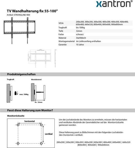 Actual product image Xantron Strongline-900 (Wall, 100", 100 kg)