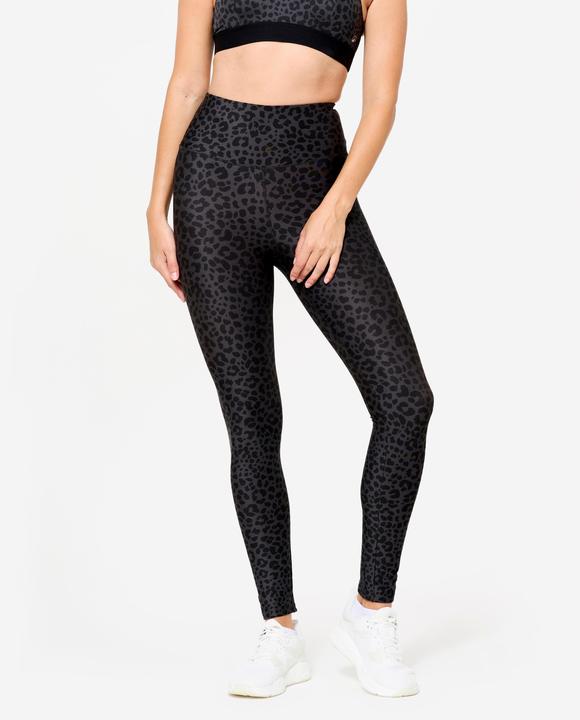 Produktbild Domyos Leggings Damen hoher Taillenbund - Leopardenprint dunkelgrau (W26/L30)