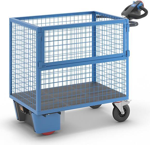 eurokraft pro Carrello a cassone con azionamento elettrico, pareti in reticolare d'acciaio (500 kg)