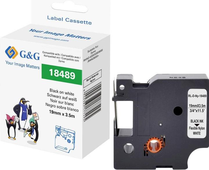 Actual product image G&G Schriftband Polyamid Bandfarbe: Weiss Schriftfarbe: Schwarz 19 mm 3.5 m (1.90 cm, White)
