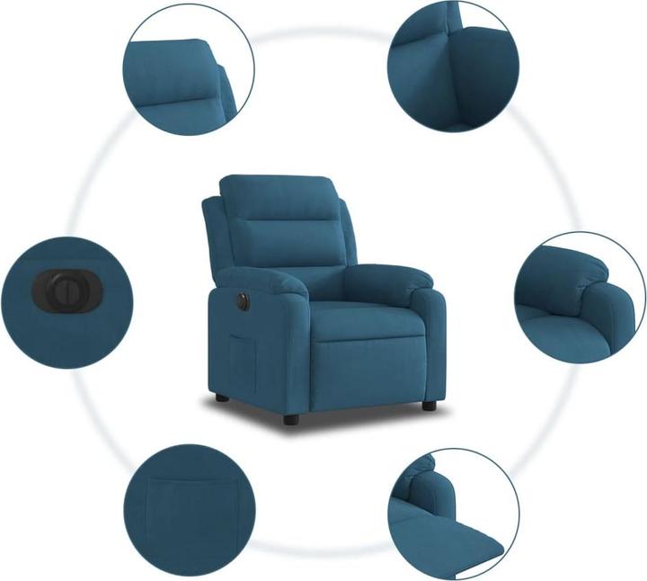 Produktbild VidaXL Relaxsessel Elektrisch Liegesessel Fernsehsessel Verstellbar Blau Samt