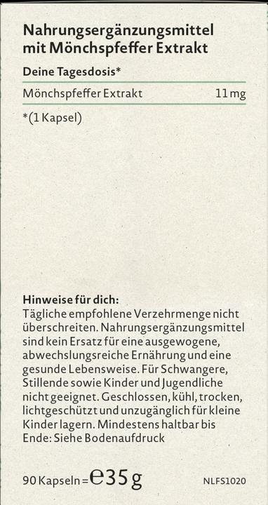 Nährwerte und Zutaten Nature Love Mönchspfeffer (90 Stück, Kapseln, 35 g)