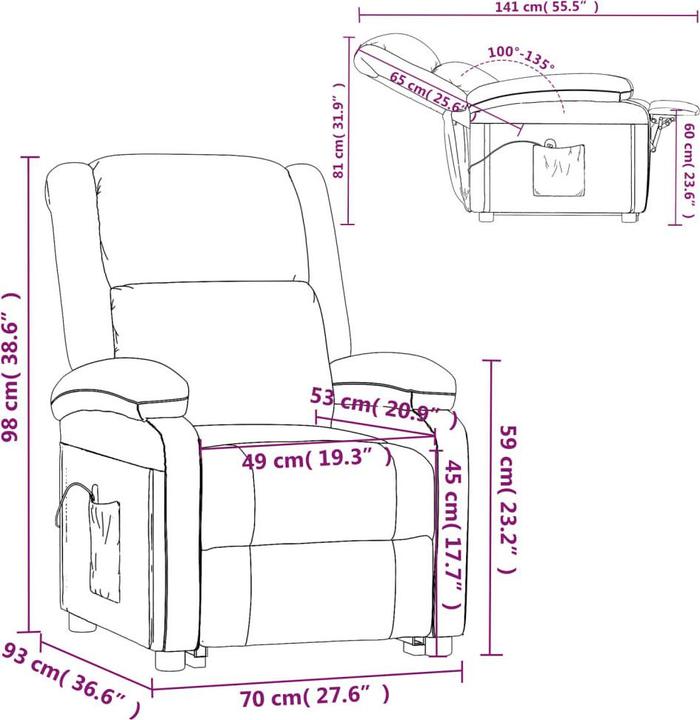 Immagine prodotto VidaXL Poltrona massaggiante Poltrona TV Poltrona relax Poltrona reclinabile Tessuto crema