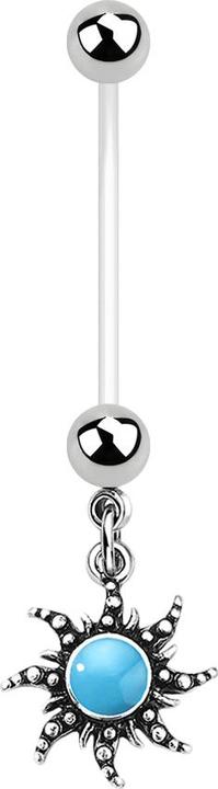 Produktbild Star Piercing Banane transparent mit zwei Kugeln silber Anhänger Sonne mit Türkis Stein (Messing, Bioflex, Mineralisch, Chirurgenstahl 316L)