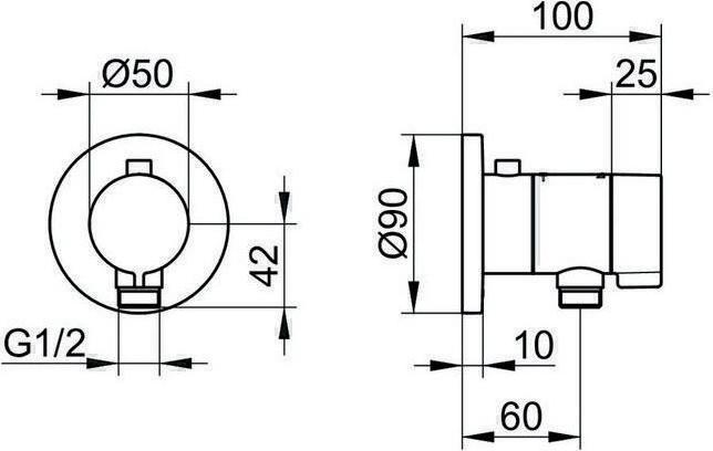 Actual product image Keuco Thermostatic shower mixer IXMO solo UP with hose attachment. Rosette round vc