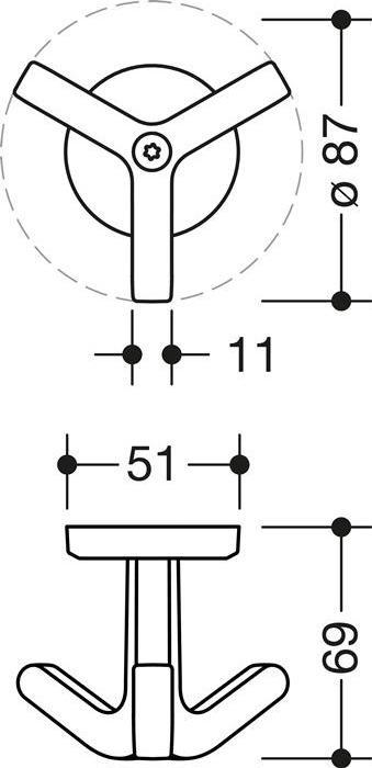 Actual product image Hewi Triple hook Series 477 matt, elastic 50 steel blue Height 69 mm Ø 51 mm