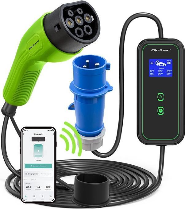 Immagine prodotto Qoltec Caricabatterie mobile per veicoli elettrici con 2in1 regolabile (Tipo 2, 32 A)