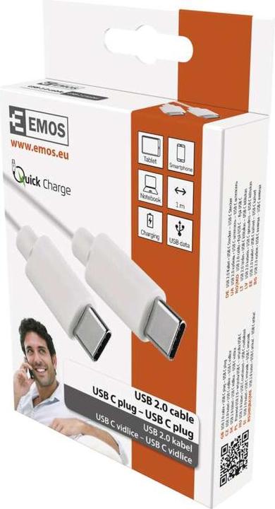 Produktbild Emos USB Kabel 2.0 C Stecker - USB 2.0 C Stecker 1m, weiss (1 m, USB 2.0)