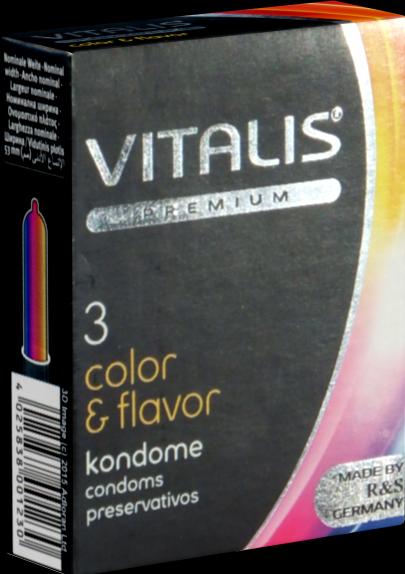 Immagine prodotto Vitalis PREMIUM "Color & Flavour" 3 preservativi aromatici colorati per un sesso orale emozionante (3 pz.)
